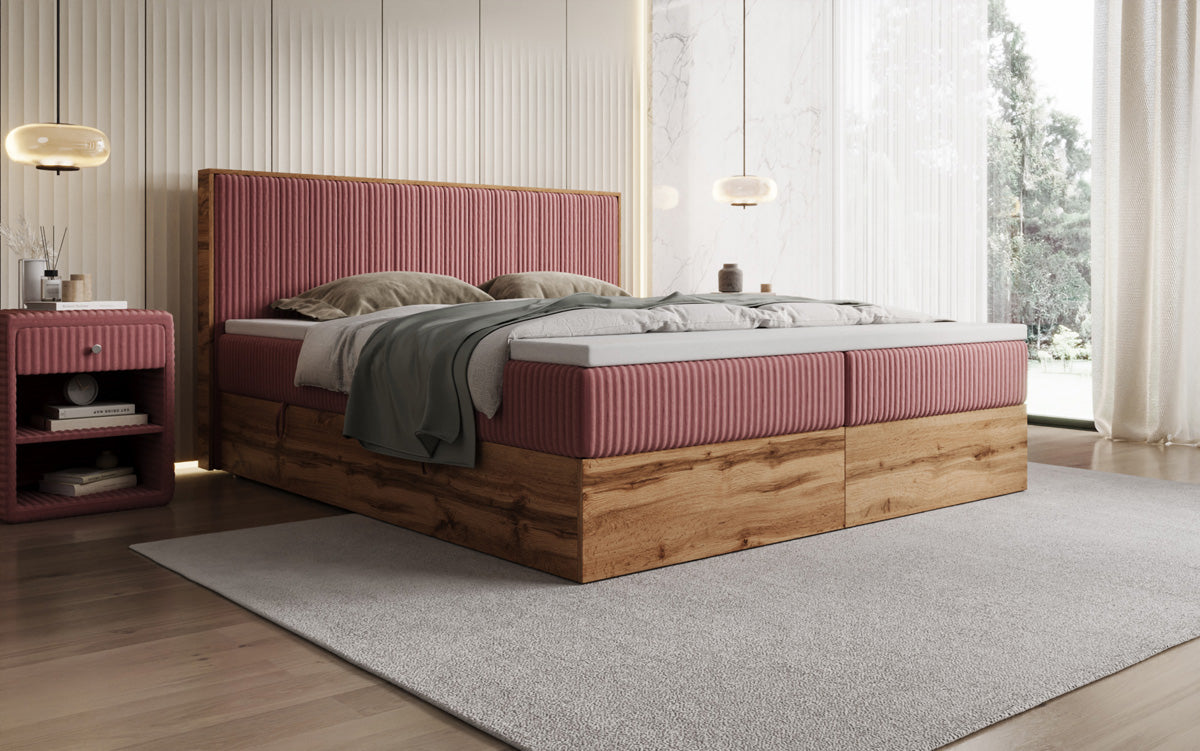 Boxspringbett Timber Line in Cord mit Stauraum