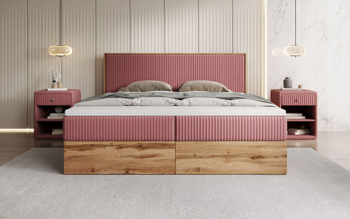 Boxspringbett Timber in Cord mit Stauraum