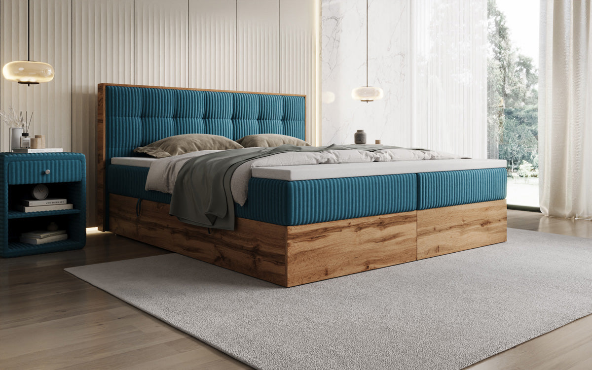 Boxspringbett Timber Quad in Cord mit Stauraum