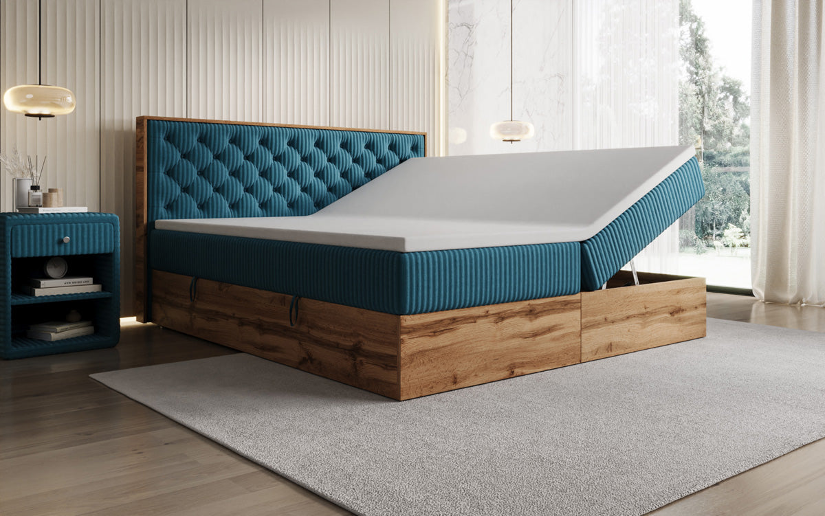Boxspringbett Timber Chester in Cord mit Stauraum