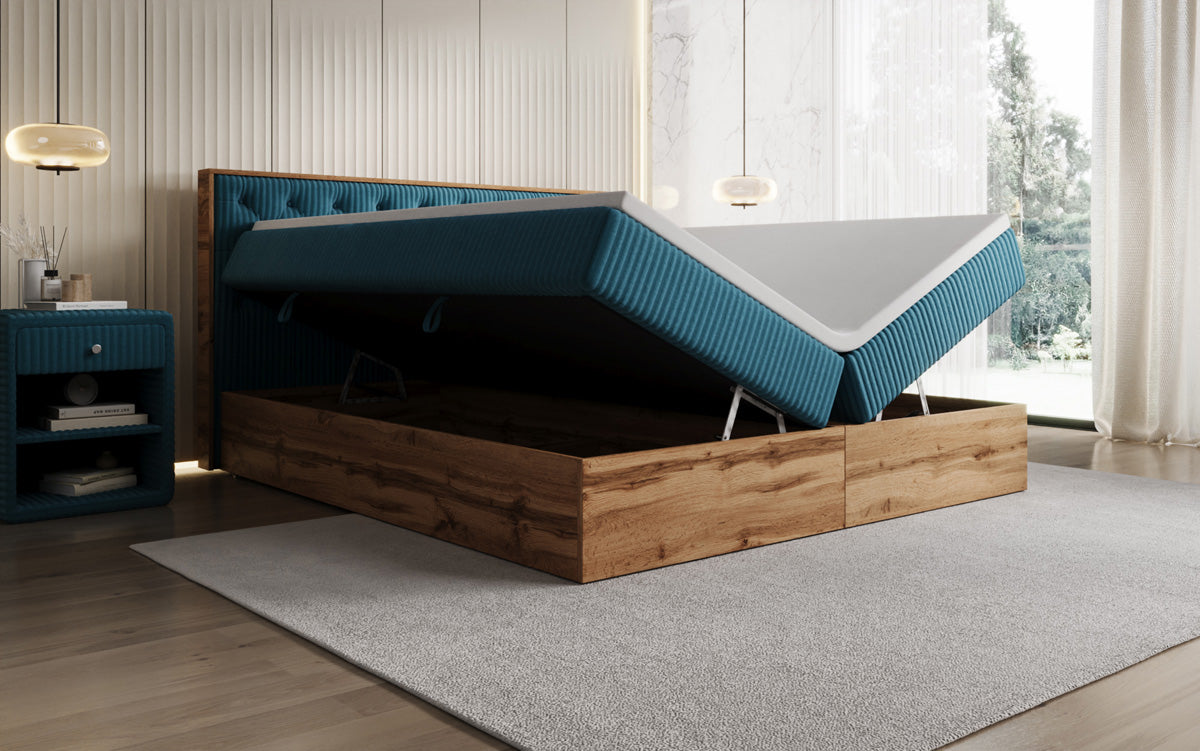 Boxspringbett Timber Chester in Cord mit Stauraum