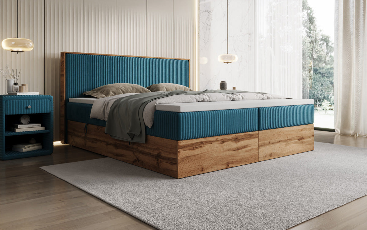 Boxspringbett Timber in Cord mit Stauraum