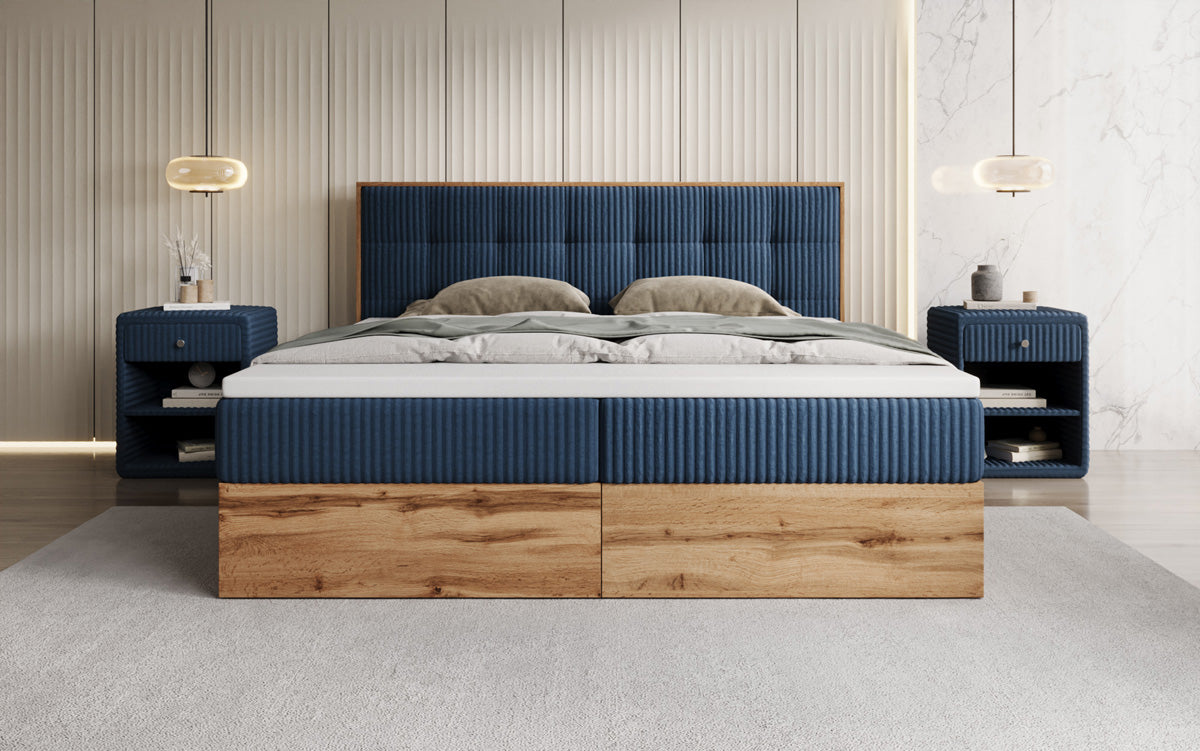 Boxspringbett Timber Quad in Cord mit Stauraum