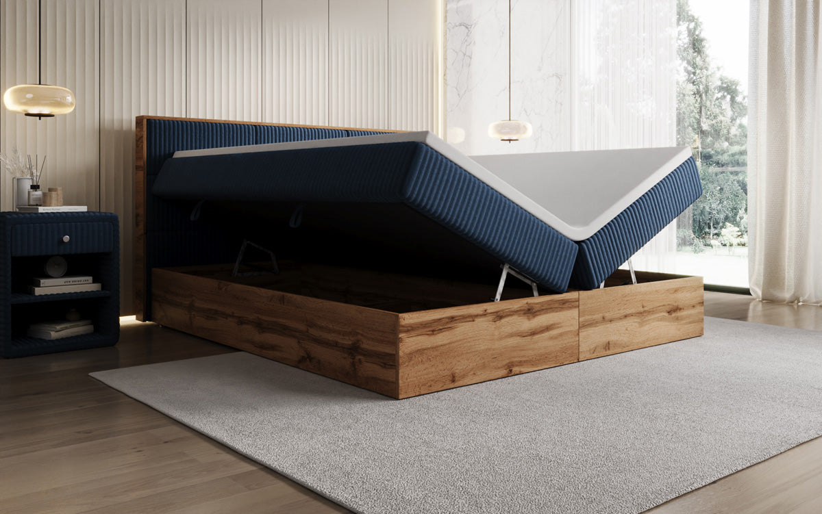 Boxspringbett Timber Panel in Cord mit Stauraum