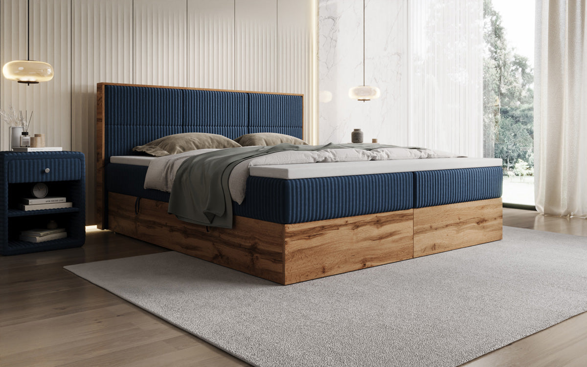 Boxspringbett Timber Panel in Cord mit Stauraum