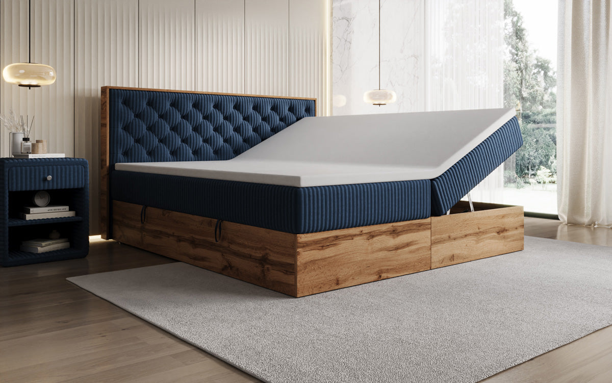 Boxspringbett Timber Chester in Cord mit Stauraum