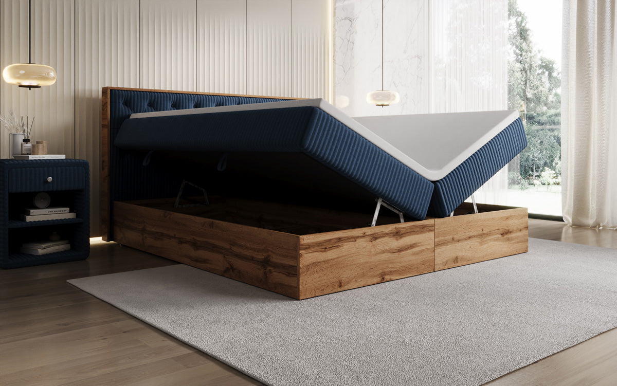 Boxspringbett Timber Chester in Cord mit Stauraum