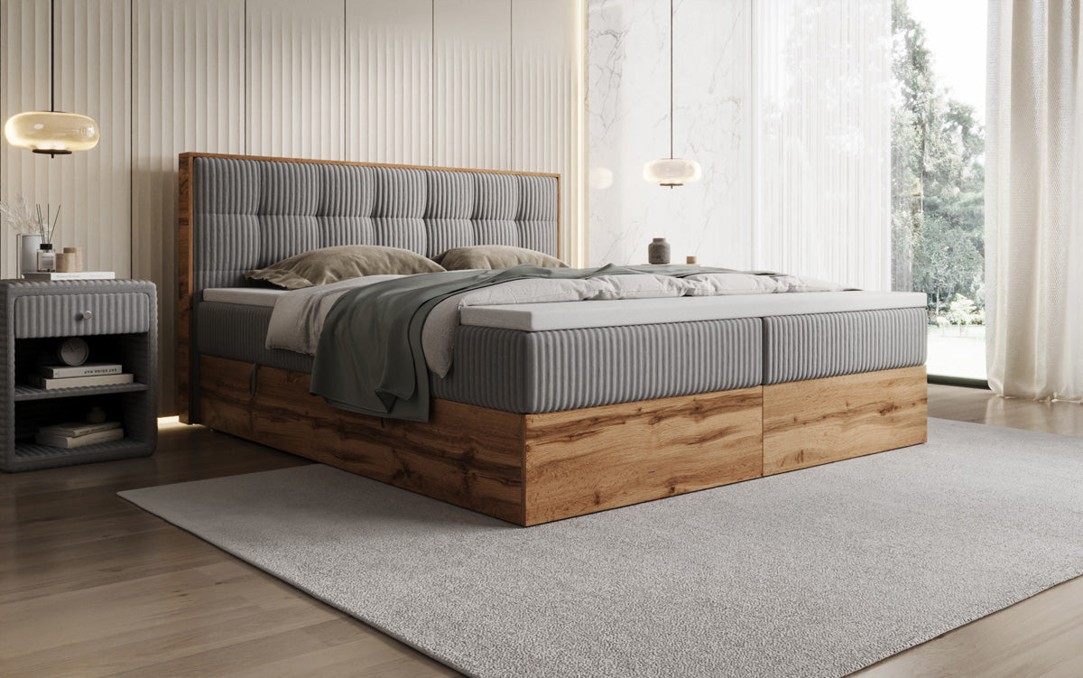 Boxspringbett Timber Quad in Cord mit Stauraum