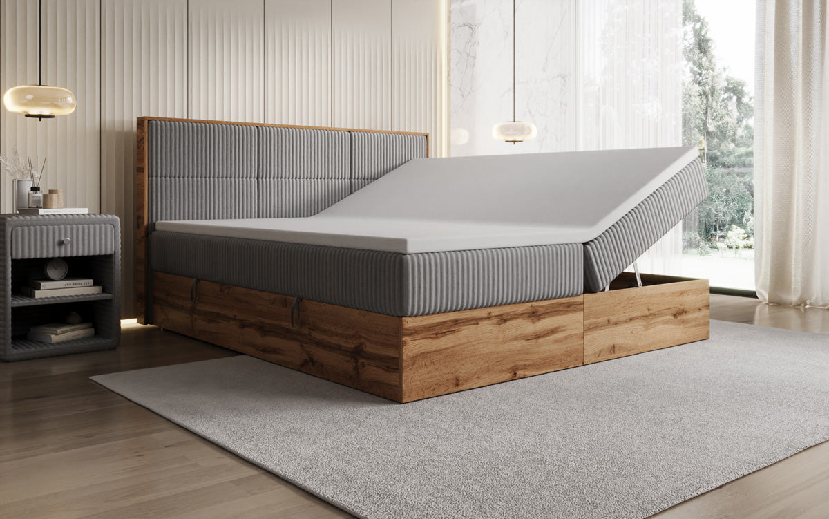 Boxspringbett Timber Panel in Cord mit Stauraum