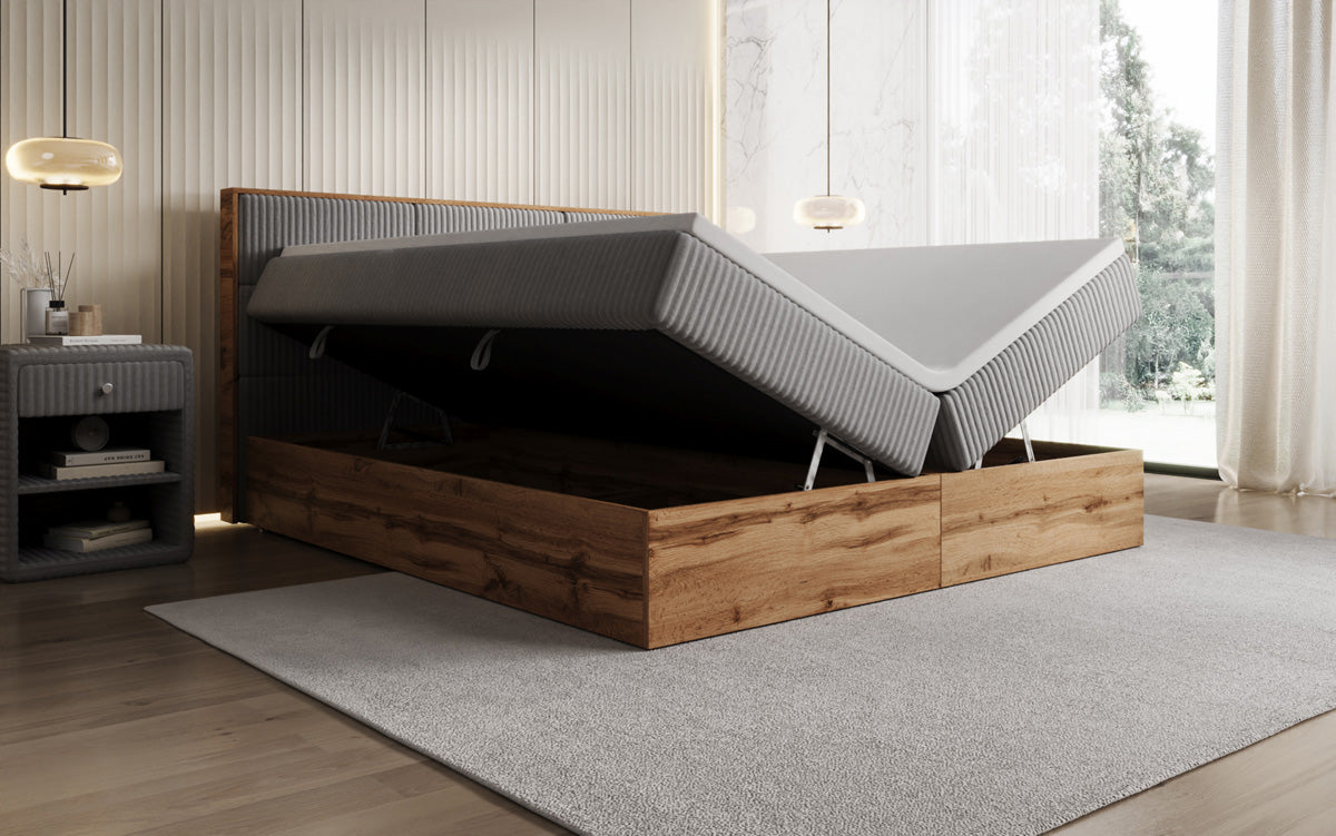 Boxspringbett Timber Panel in Cord mit Stauraum