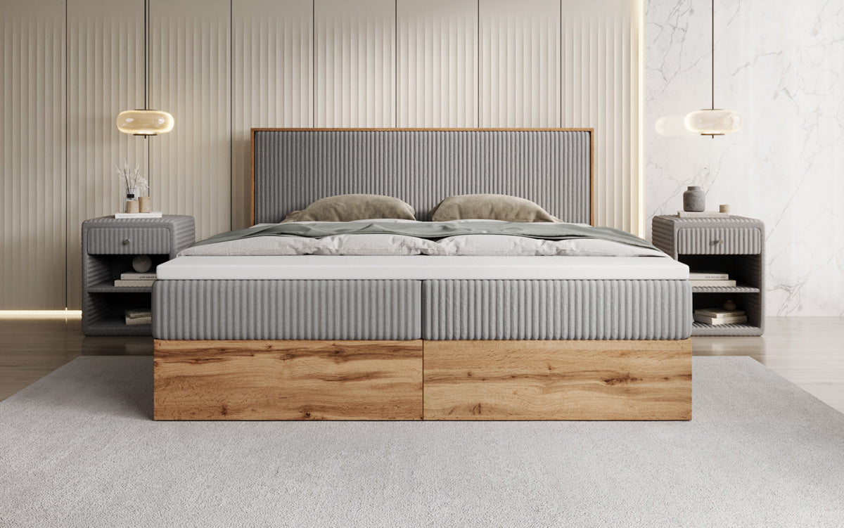 Boxspringbett Timber in Cord mit Stauraum