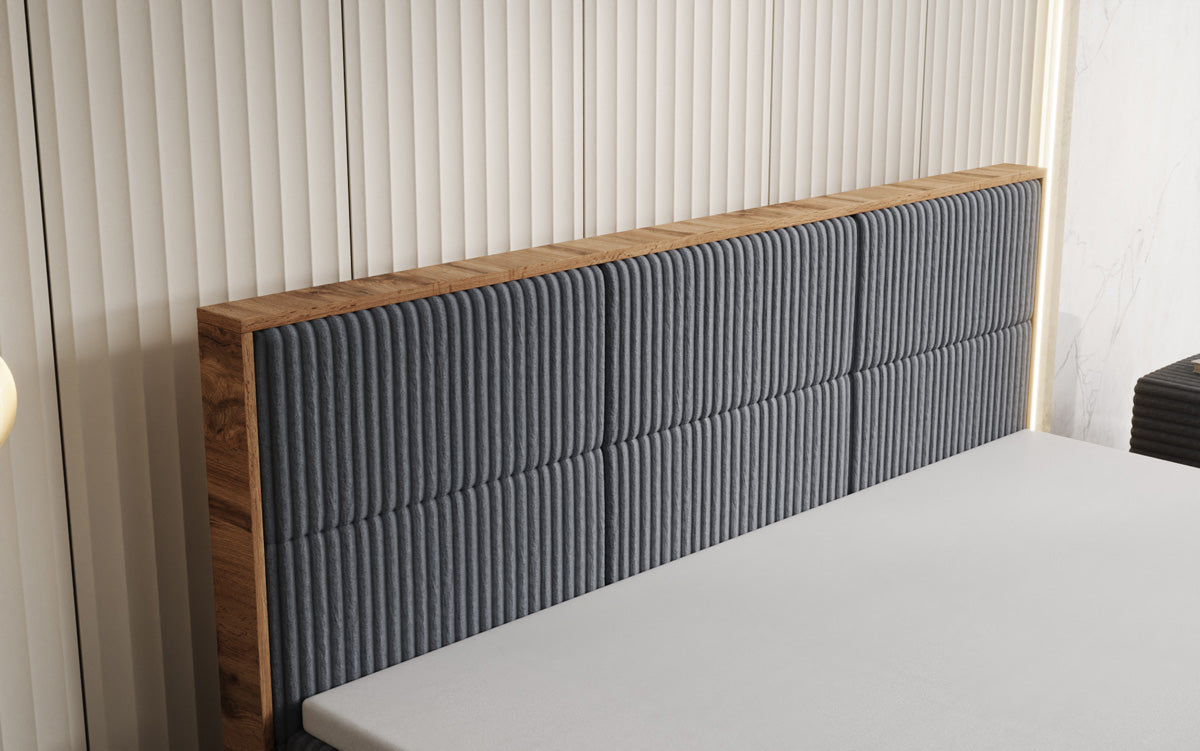 Boxspringbett Timber Panel in Cord mit Stauraum