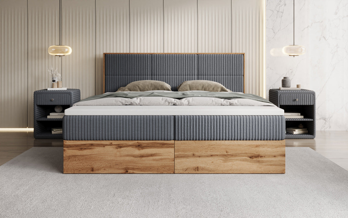 Boxspringbett Timber Panel in Cord mit Stauraum