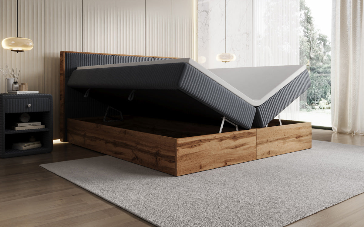 Boxspringbett Timber Panel in Cord mit Stauraum