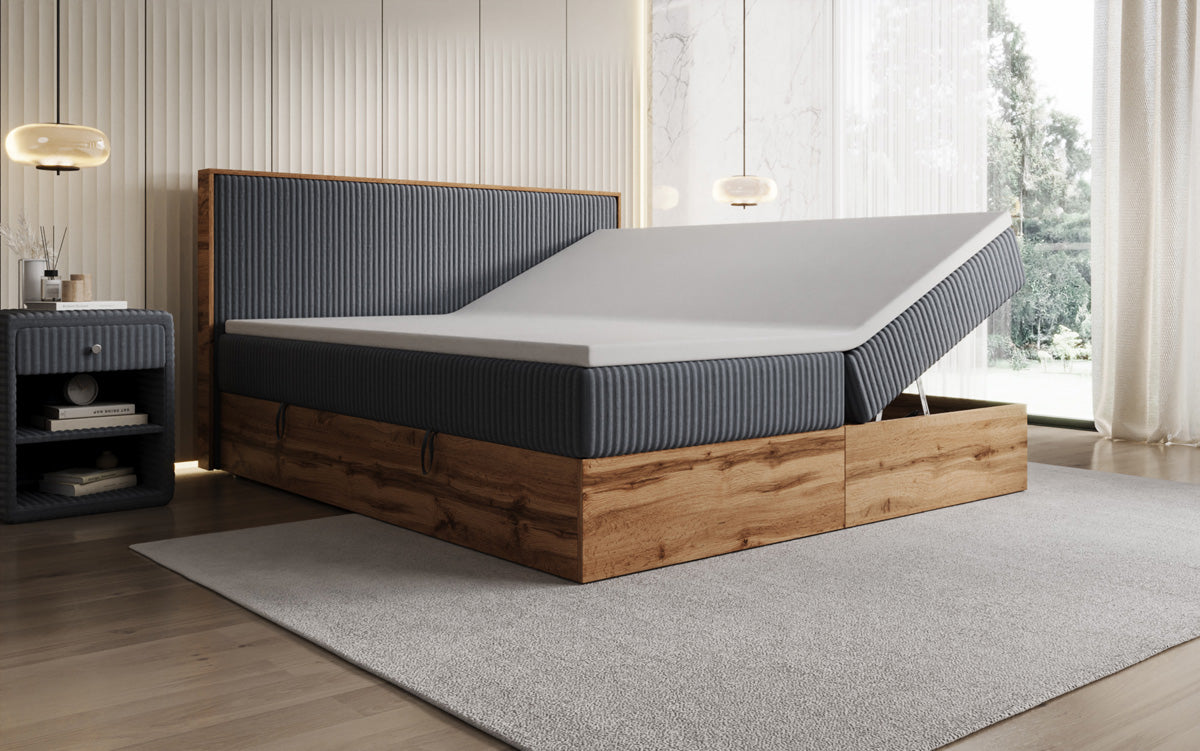 Boxspringbett Timber in Cord mit Stauraum