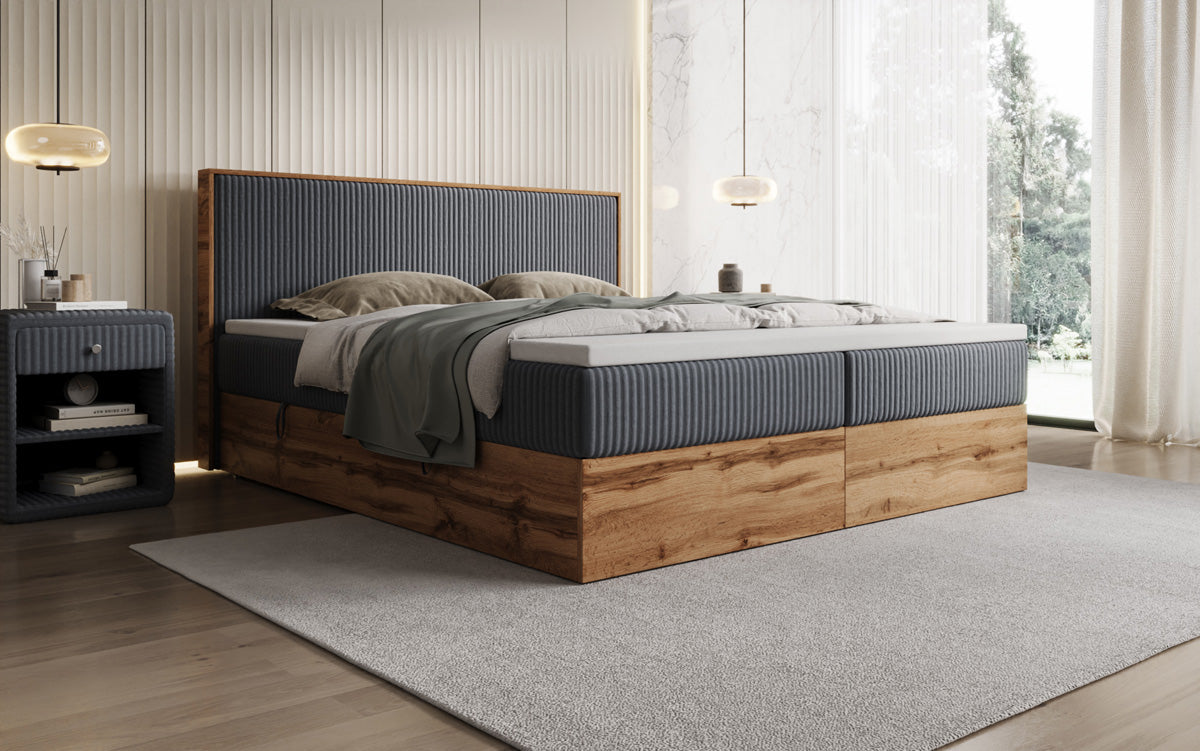 Boxspringbett Timber in Cord mit Stauraum