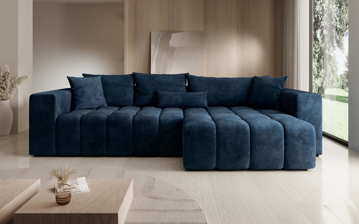 Designer Ecksofa Momo mit Schlaf- und Klappfunktion in Cord