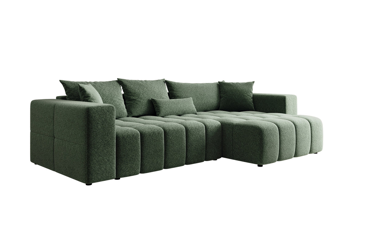 Designer Ecksofa Momo mit Schlaf- und Klappfunktion in Strukturstoff
