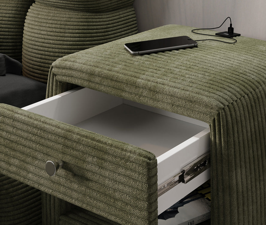 Designer Nachttisch Lilly mit USB Anschluss in Cord