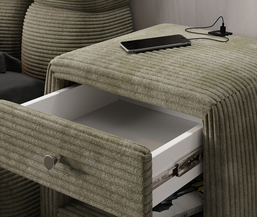 Designer Nachttisch Lilly mit USB Anschluss in Cord