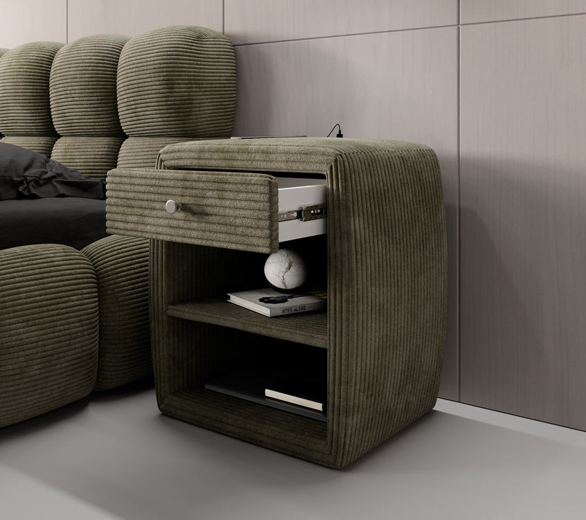 Designer Nachttisch Lilly mit USB Anschluss in Cord