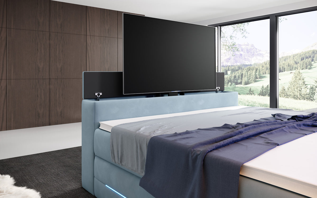 Boxspringbett Pluto mit TV Lift, RGB und Stauraum