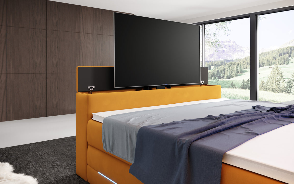 Boxspringbett Pluto mit TV Lift, RGB und Stauraum