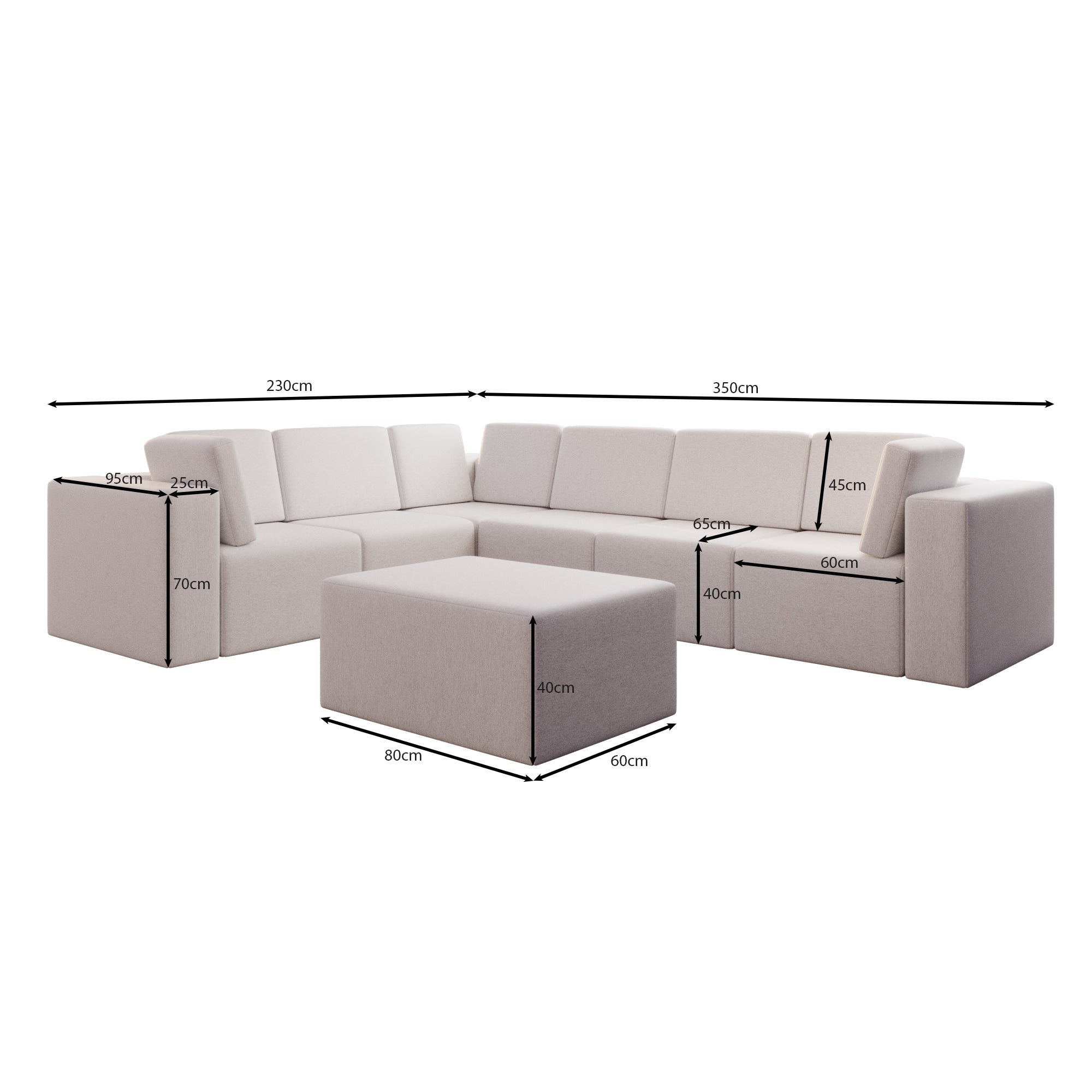 Modulares Gartensofa Eden L Maxi mit Beistellhocker