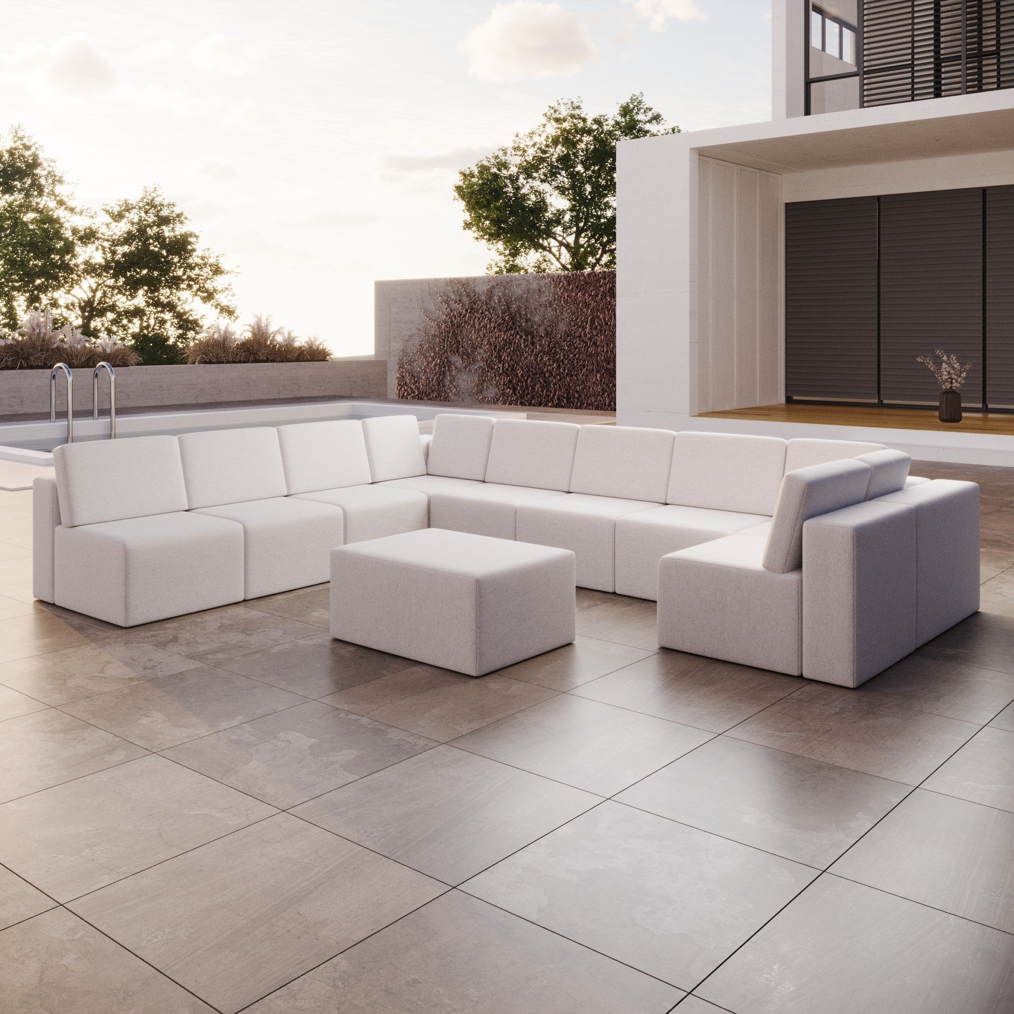 Modulares Gartensofa Eden U open mit Beistellhocker