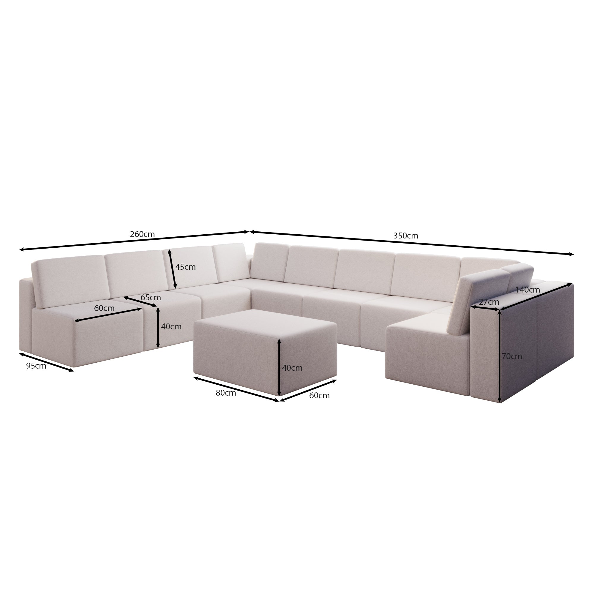 Modulares Gartensofa Eden U open mit Beistellhocker