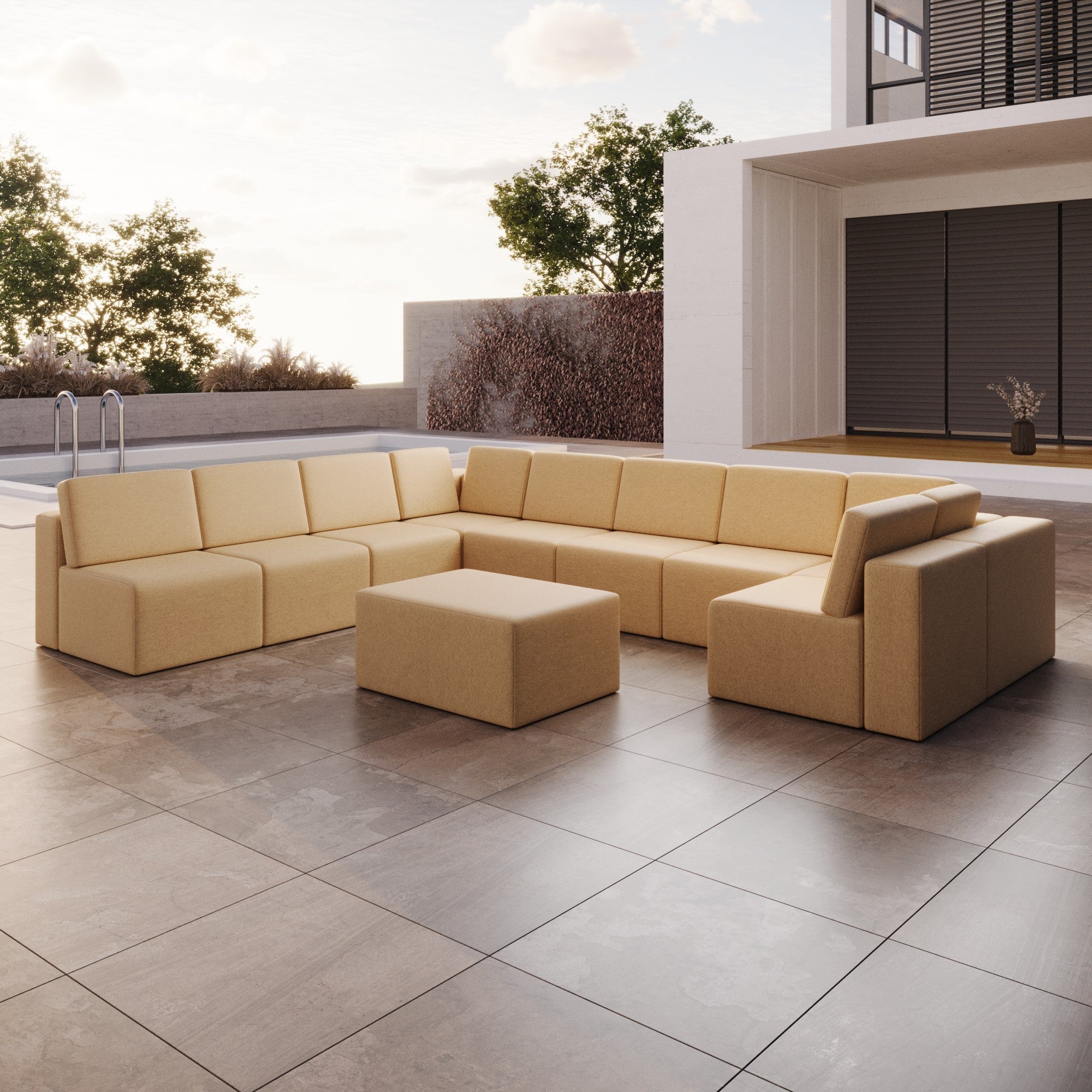 Modulares Gartensofa Eden U open mit Beistellhocker