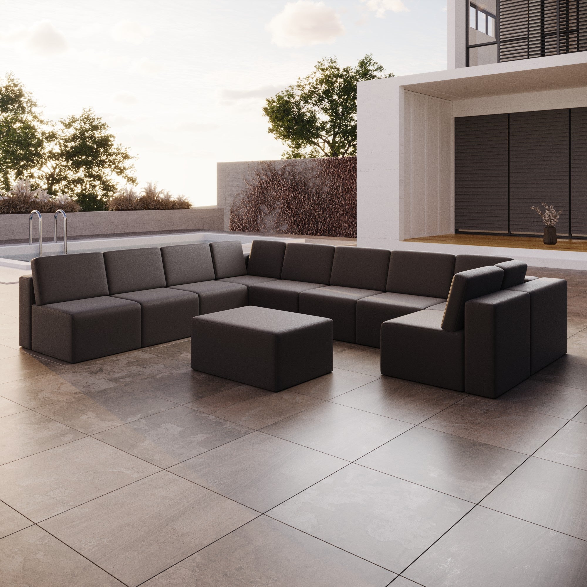 Modulares Gartensofa Eden U open mit Beistellhocker