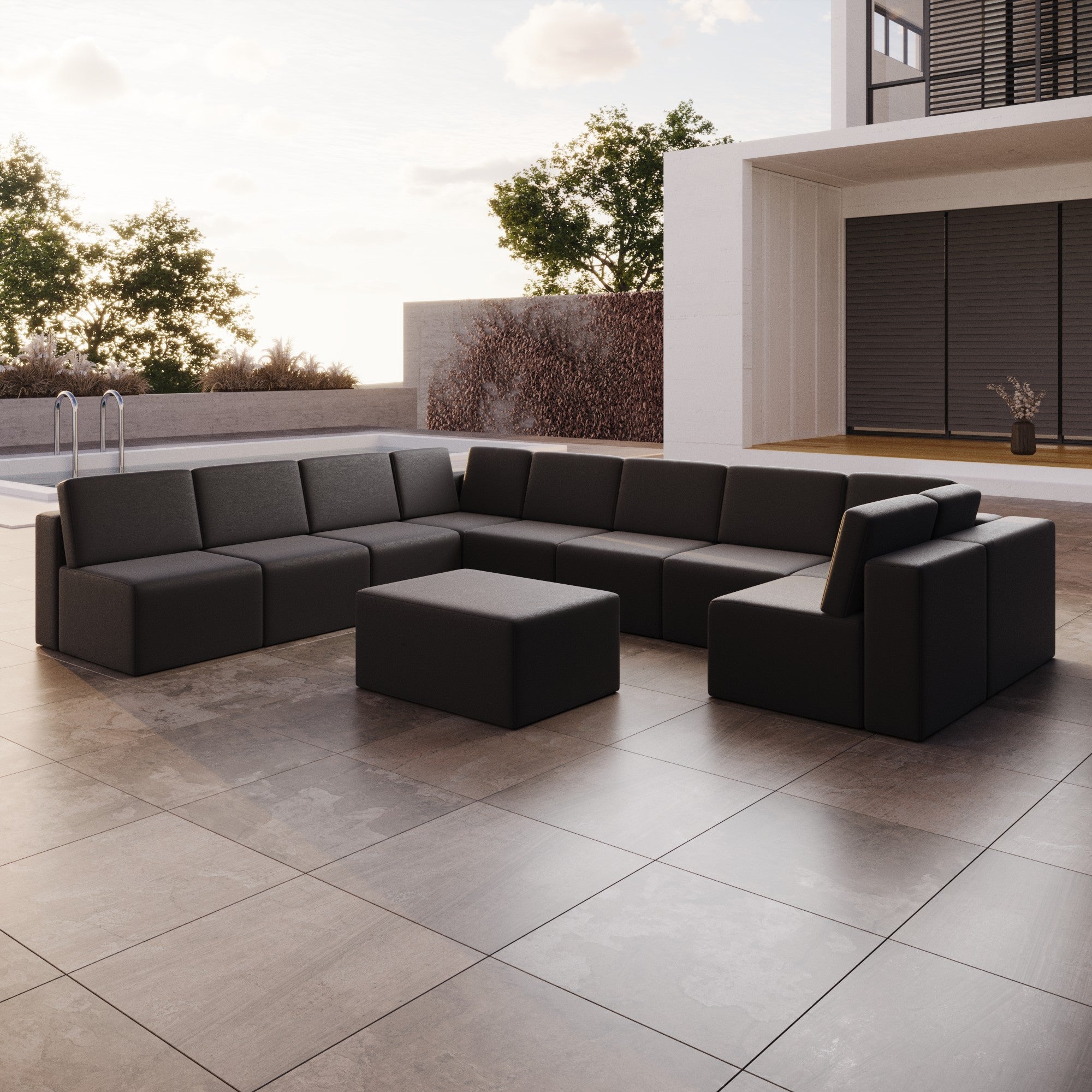 Modulares Gartensofa Eden U open mit Beistellhocker