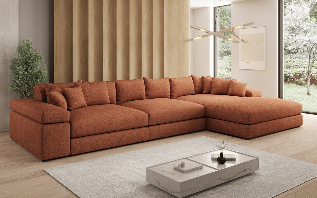 Designer Ecksofa Bernardo Maxi mit breiter Ottomane in Strukturstoff