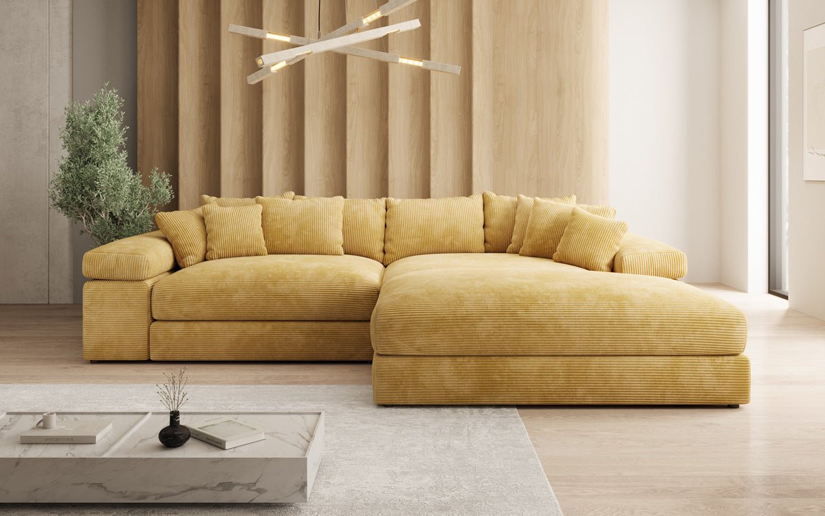 Designer Sofa Bernardo mit breiter Ottomane in Cord