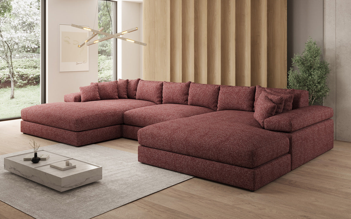 Designer Sofa Bernardo U mit breiter Ottomane in Strukturstoff