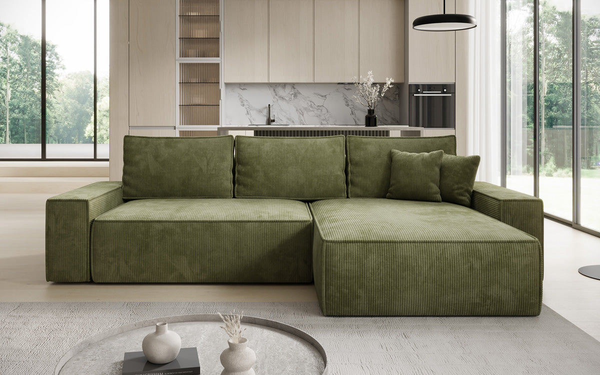 Designer Ecksofa Lunaro mit Schlaf- und Klappfunktion in Cord