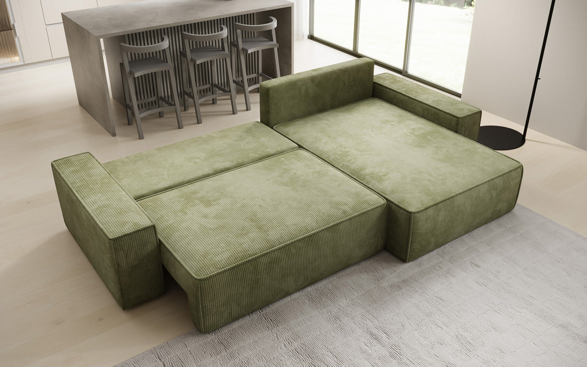 Designer Ecksofa Lunaro mit Schlaf- und Klappfunktion in Cord