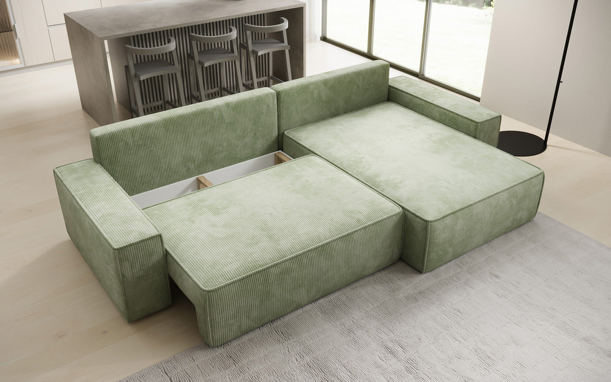 Designer Ecksofa Lunaro mit Schlaf- und Klappfunktion in Cord
