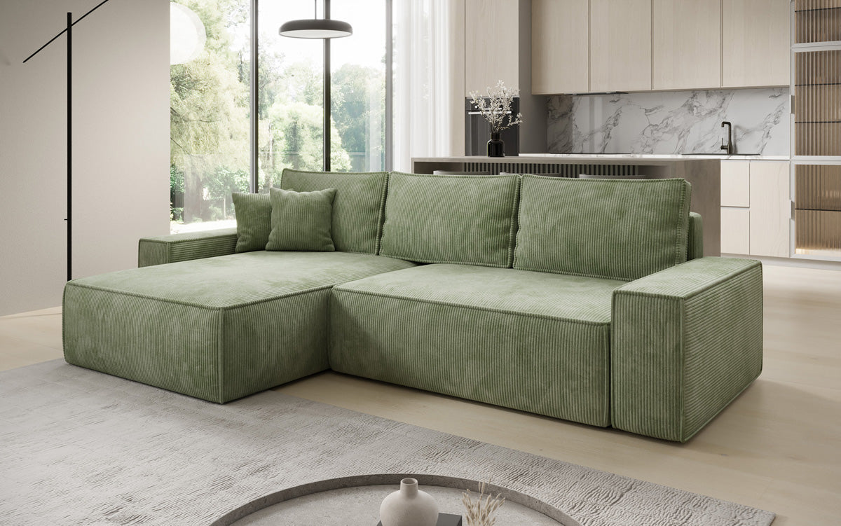 Designer Ecksofa Lunaro mit Schlaf- und Klappfunktion in Cord
