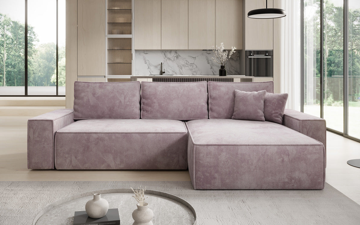 Designer Ecksofa Lunaro mit Schlaf- und Klappfunktion in Cord