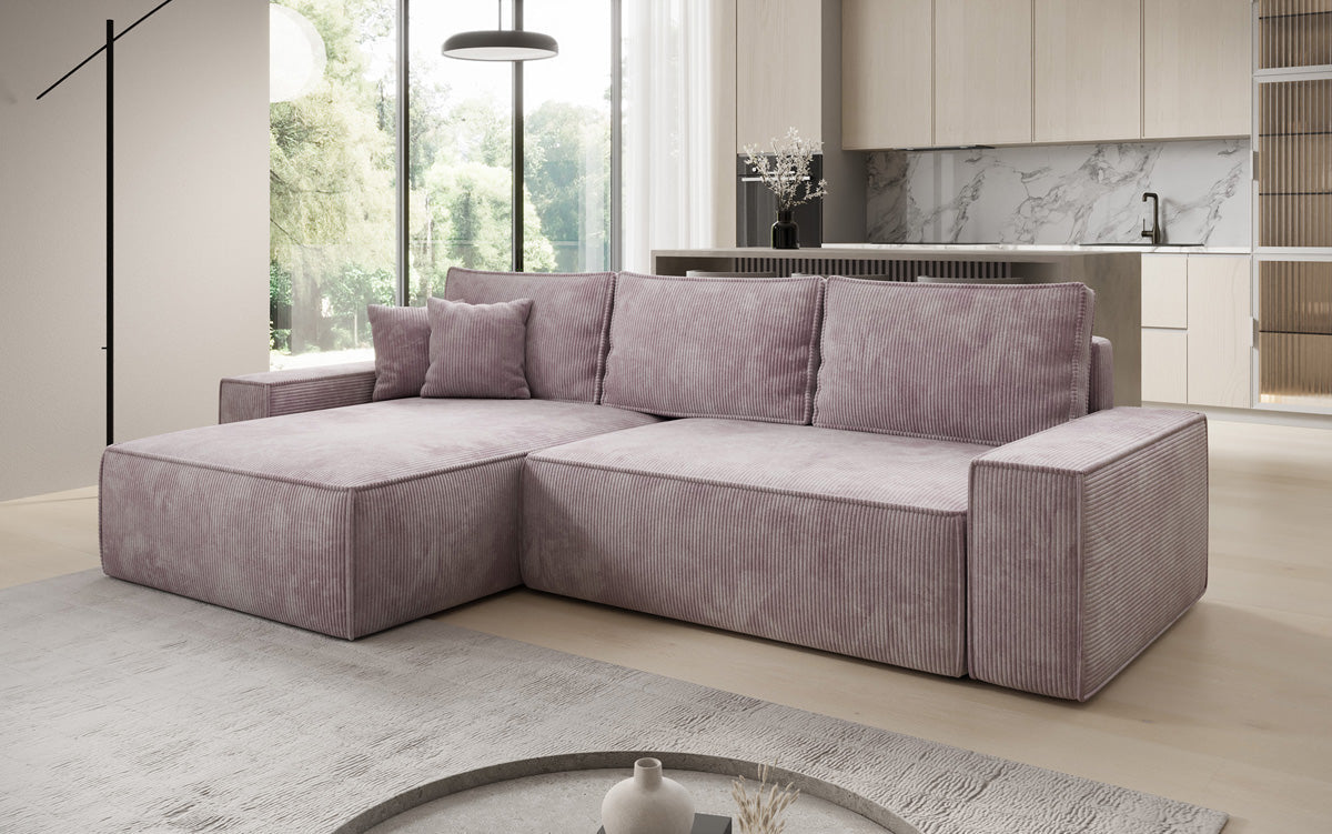 Designer Ecksofa Lunaro mit Schlaf- und Klappfunktion in Cord