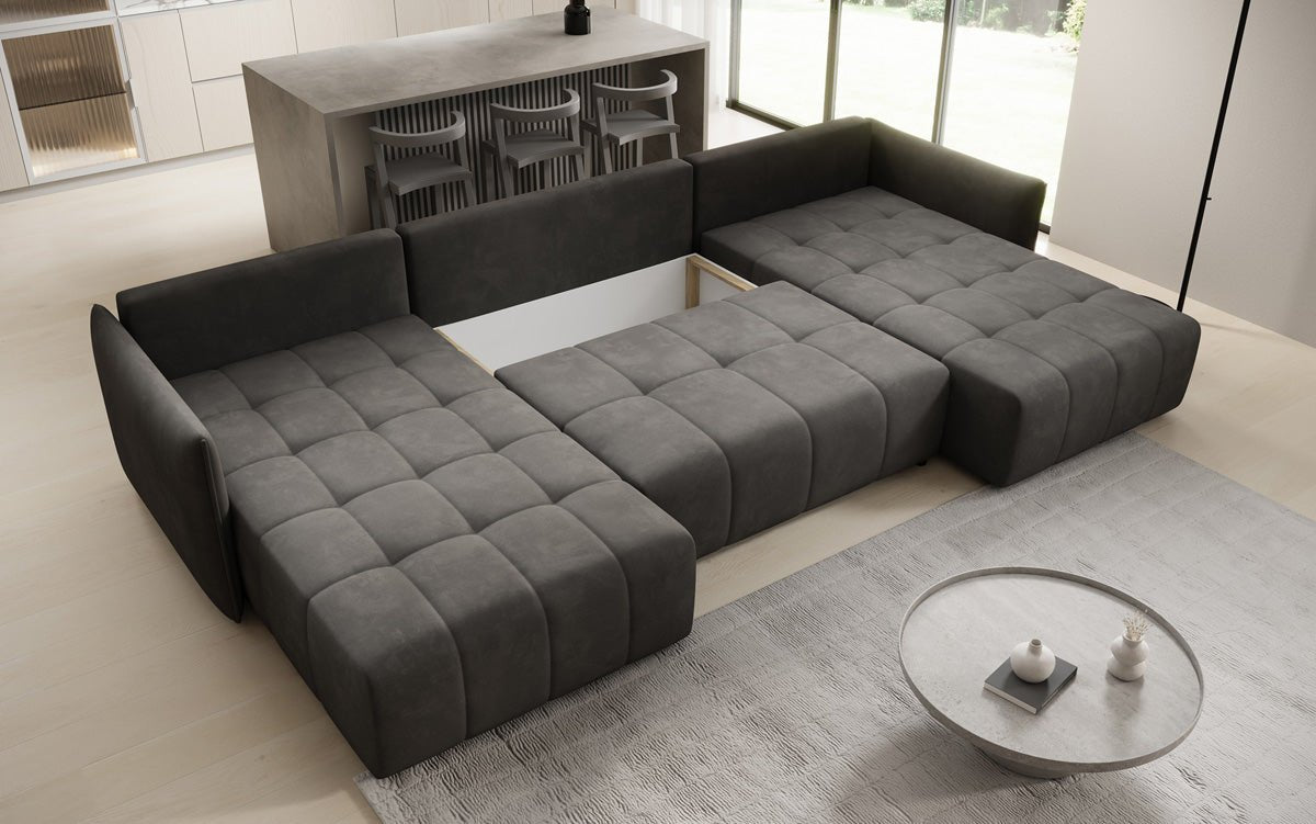 Designer Sofa Velaro U mit Schlaf- und Klappfunktion in Samt