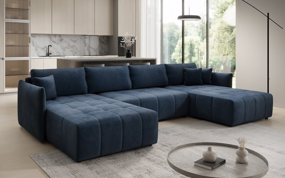 Designer Sofa Velaro U mit Schlaf- und Klappfunktion in Samt