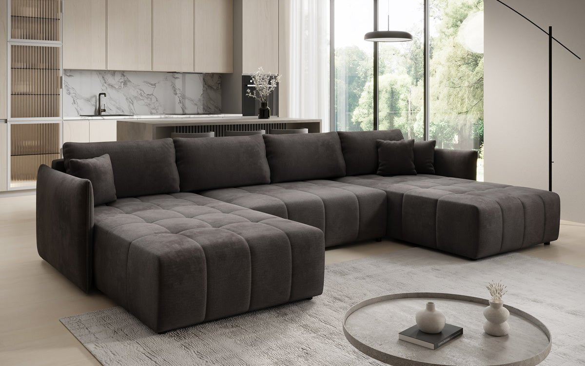 Designer Sofa Velaro U mit Schlaf- und Klappfunktion in Samt