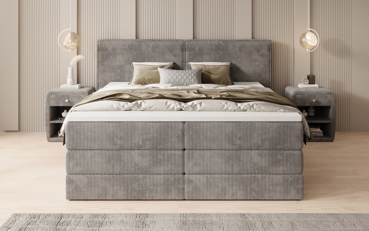 Boxspringbett Ophelia mit hochklappbarem Stauraum in Cord