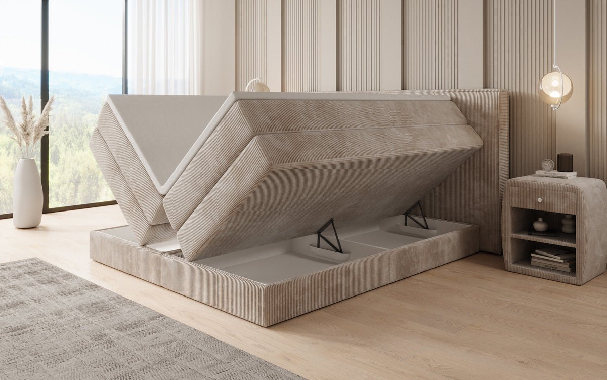 Boxspringbett Ophelia mit hochklappbarem Stauraum in Cord