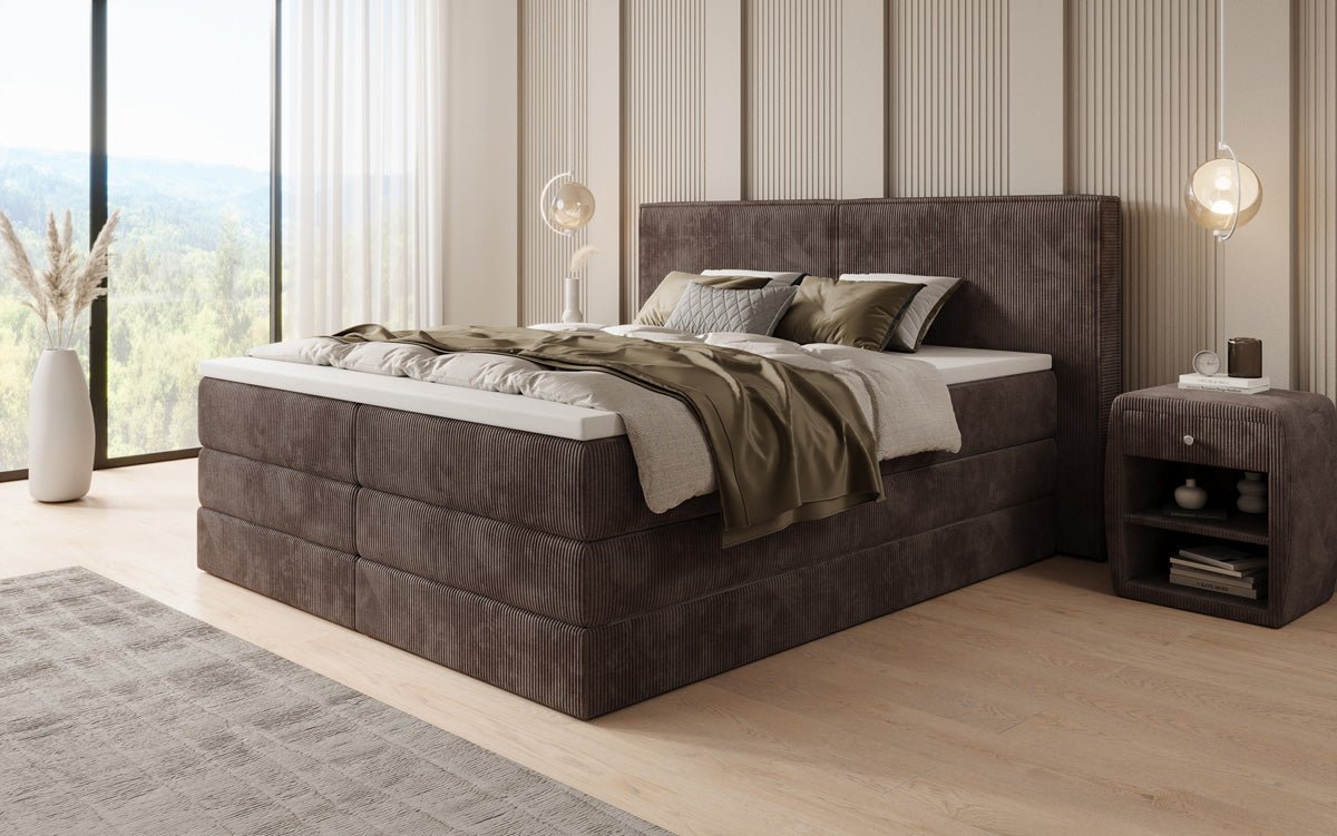 Boxspringbett Ophelia mit hochklappbarem Stauraum in Cord