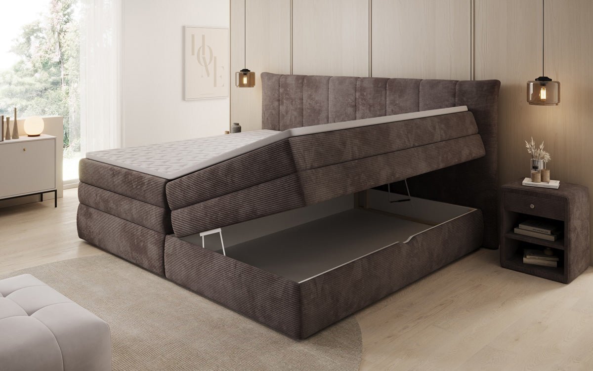Familien Boxspringbett Stella in 220/240x200 mit Stauraum in Cord