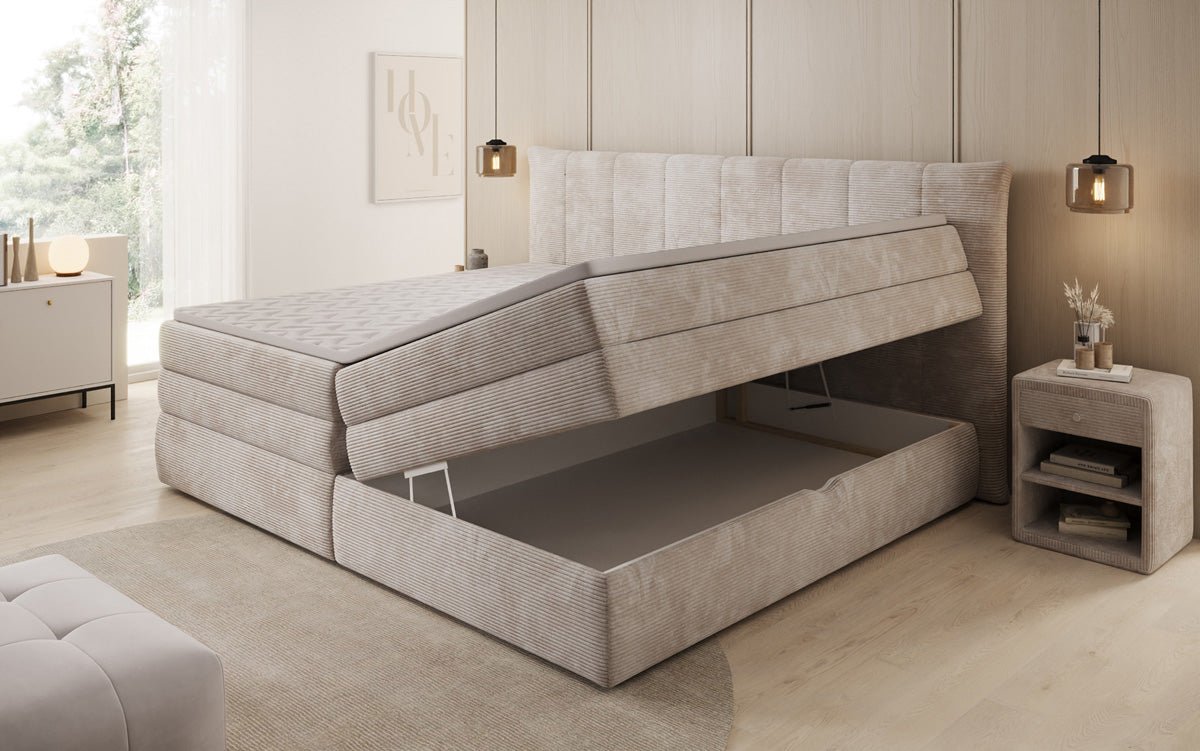 Familien Boxspringbett Stella in 220/240x200 mit Stauraum in Cord